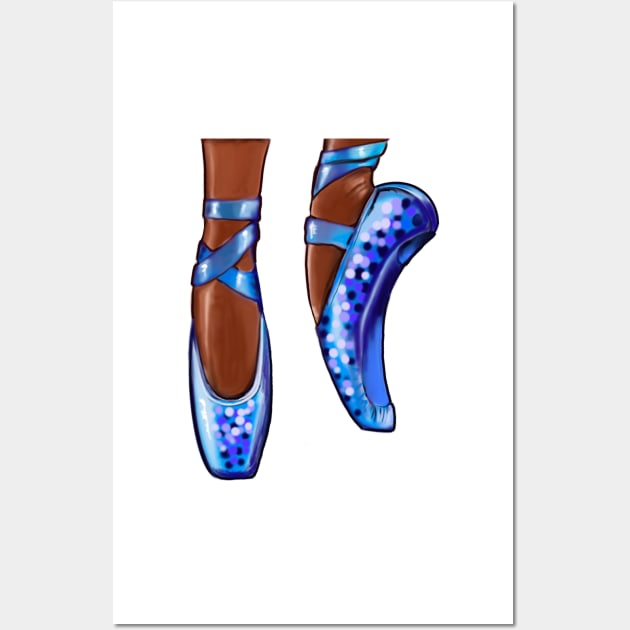 Ballet pointe shoes in blue. Dance African American dancer dancing brown Ballerina Wall Art by Artonmytee